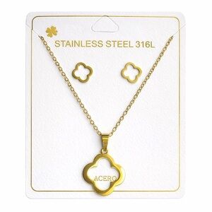 Gold Flower Necklace & Earrings Set | Stainless Steel 316L | Hypoallergenic